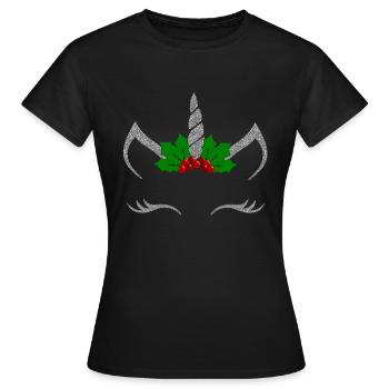 Glitzerweihnachtseinhorn - Frauen T-Shirt - Schwarz - Vorne - AI Model Female 172 dark (172cm)