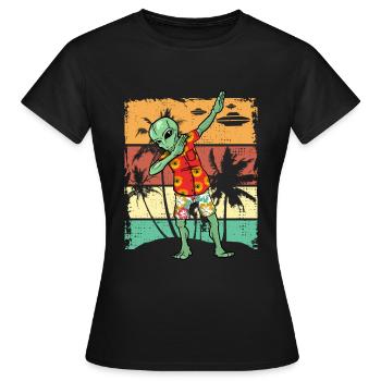 Dabbing Alien Retro Beach Geschenk Design Idee - Frauen T-Shirt - Schwarz - Vorne - AI Model Female 172 dark (172cm)