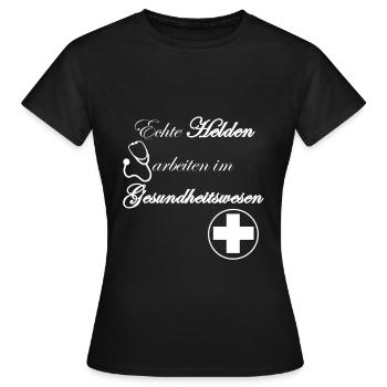Echte Helden arbeiten im Gesundheitswesen - Frauen T-Shirt - Schwarz - Vorne - AI Model Female 172 dark (172cm)