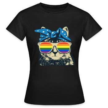 Katze Regenbogen - Frauen T-Shirt - Schwarz - Vorne - AI Model Female 172 dark (172cm)