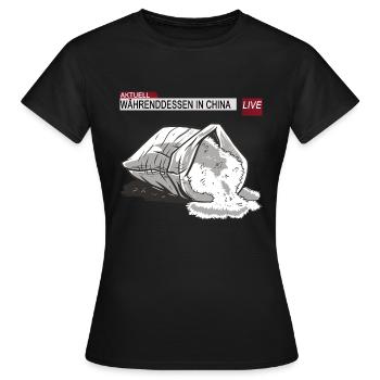 Währenddessen in China - Umgefallener Sack Reis - Frauen T-Shirt - Schwarz - Vorne - AI Model Female 172 dark (172cm)