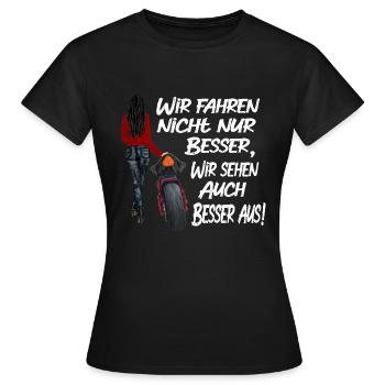 Motorradfahreriin Bikergirl - Frauen T-Shirt - Schwarz - Vorne - AI Model Female 172 dark (172cm)