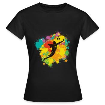 Faustballspieler mit Farbspritzer - Frauen T-Shirt - Schwarz - Vorne - AI Model Female 172 dark (172cm)