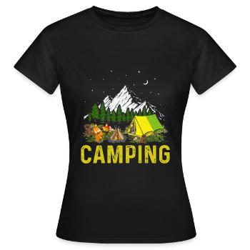 Camping Szene Lagerfeuer und Gitarrenmusik - Frauen T-Shirt - Schwarz - Vorne - AI Model Female 172 dark (172cm)