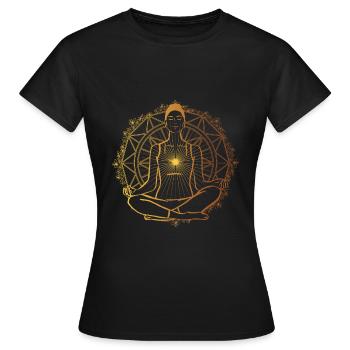 Être spirituel illuminé avec chakra doré - T-shirt Femme - noir - Devant - AI Model Female 172 dark (172cm)