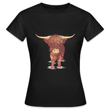 Schottische Highland Kuh Baby Kalb - Frauen T-Shirt - Schwarz - Vorne - AI Model Female 172 dark (172cm)