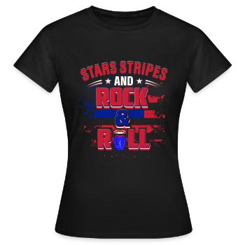 Stars And Stripes Und Rock And Roll USA 2021 - Frauen T-Shirt - Schwarz - Vorne - AI Model Female 172 dark (172cm)