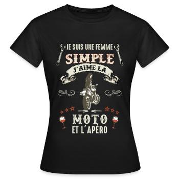 Femme Motarde Et Apéro Vin Cadeau Drôle Copine - T-shirt Femme - noir - Devant - AI Model Female 172 dark (172cm)