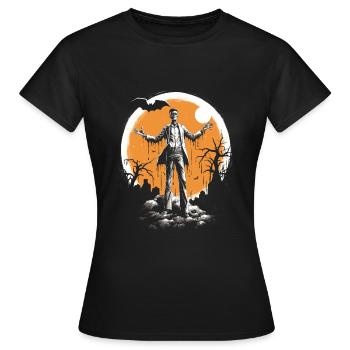 Zombie squelette avec les bras tendus devant la lune - T-shirt Femme - noir - Devant - AI Model Female 172 dark (172cm)