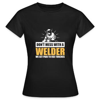 Avertissement au soudeur – Experts avec des torches - T-shirt Femme - noir - Devant - AI Model Female 172 dark (172cm)