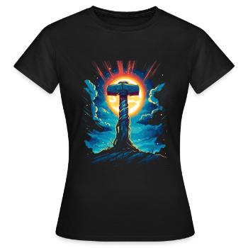 Marteau mythologique – Conquérir les légendes - T-shirt Femme - noir - Devant - AI Model Female 172 dark (172cm)