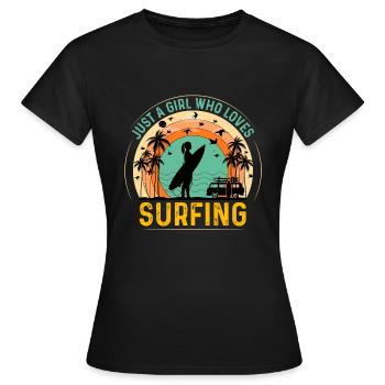 Surfing Girl Shirt – Just a Girl Who Loves Waves - Women's T-Shirt - black - Front - AI Model Female 172 dark (172cm)
