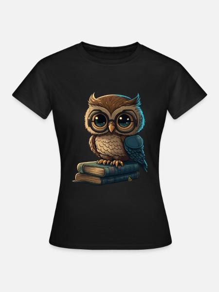 Eule und Bücher - Frauen T-Shirt - Schwarz