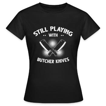 Jeux avec couteau de cuisine Collecteur de couteaux Ventilateur de couteau - T-shirt Femme - noir - Devant - AI Model Female 172 dark (172cm)