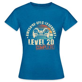 20. Geburtstag Gamer 20 Jahre Level 20 Complete - Frauen T-Shirt - Antikblaues Saphir meliert - Vorne - AI Model Female 172 dark (172cm)