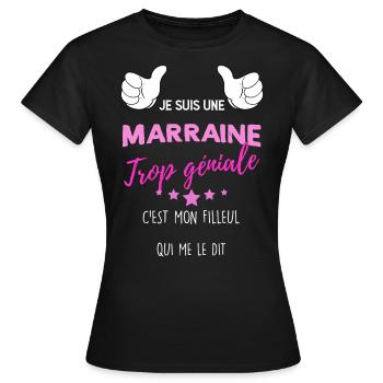 Maman D'Amour Trop Géniale Message Filleul - T-shirt Femme - noir - Devant - AI Model Female 172 dark (172cm)