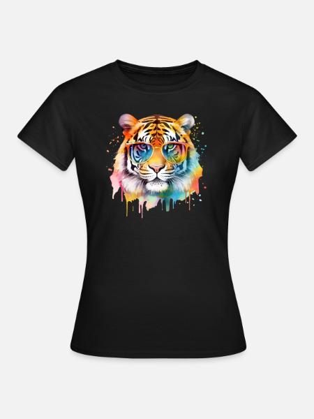 Bunter cooler Tiger mit Sonnenbrille - Frauen T-Shirt - Schwarz