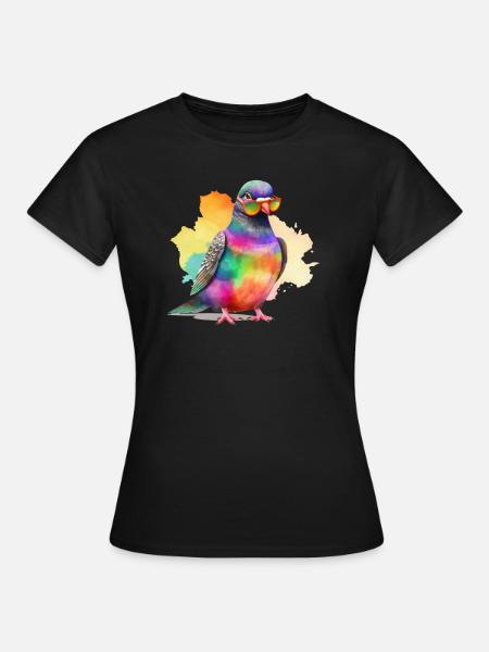 Bunte coole Taube mit Sonnenbrille - Frauen T-Shirt - Schwarz