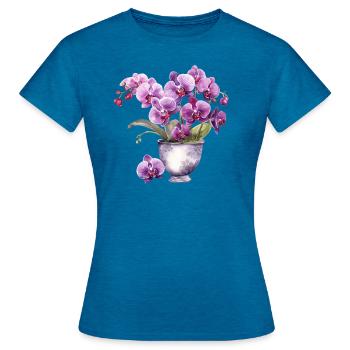 Plantes Fleurs Fleurs Orchidée Rose Rose Mariage - T-shirt Femme - bleu saphir antique chiné - Devant - AI Model Female 172 dark (172cm)