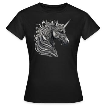 Goth Gothic Einhorn Mystisch Horror Düster - Frauen T-Shirt - Schwarz - Vorne - AI Model Female 172 dark (172cm)