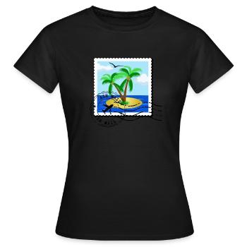 Briefmarke mit Palme auf einsame Insel und Stempel - Frauen T-Shirt - Schwarz - Vorne - AI Model Female 172 dark (172cm)