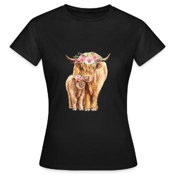 Cow with calf flowers watercolor - Women's T-Shirt - black - Front - AI Model Female 172 dark (172cm)
