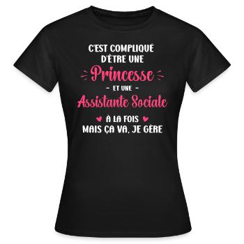 C est compliqué princesse et Assistante Sociale - T-shirt Femme - noir - Devant - AI Model Female 172 dark (172cm)