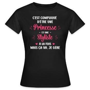 C est compliqué princesse et Styliste - T-shirt Femme - noir - Devant - AI Model Female 172 dark (172cm)