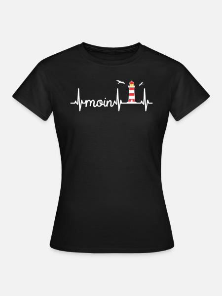 Moin Schriftzug & Herzschlag norddeutsch - Frauen T-Shirt - Schwarz
