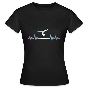 Turnen, Turnerin, Puls EKG, Herzschlag - Frauen T-Shirt - Schwarz - Vorne - AI Model Female 172 dark (172cm)