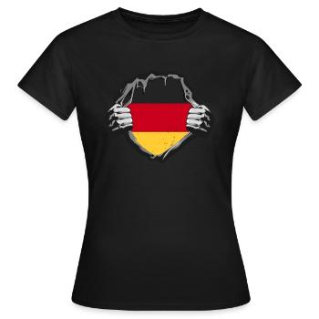 Deutschland Stolz Brust Deutschlandflagge - Frauen T-Shirt - Schwarz - Vorne - AI Model Female 172 dark (172cm)