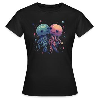 Méduses animaux mignons - T-shirt Femme - noir - Devant - AI Model Female 172 dark (172cm)