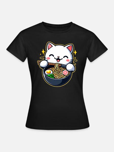 Anime Katze Ramen - Frauen T-Shirt - Schwarz