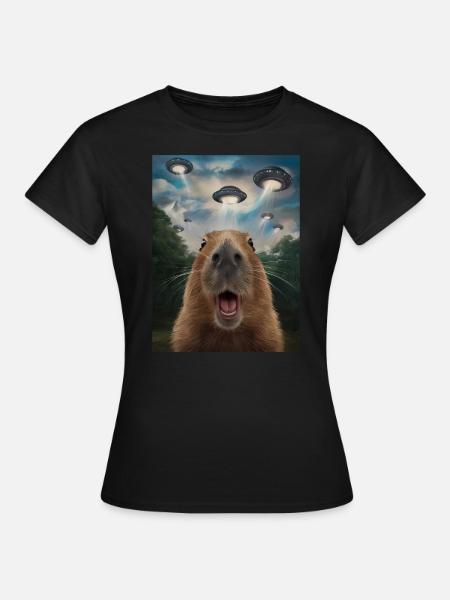 Capybara Selfie Ufo Lustige Tiere Bilder - T-shirt dam - svart