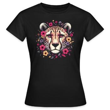 Guépard Fleurs de guépard - T-shirt Femme - noir - Devant - AI Model Female 172 dark (172cm)