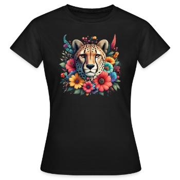 Guépard Fleurs de guépard - T-shirt Femme - noir - Devant - AI Model Female 172 dark (172cm)
