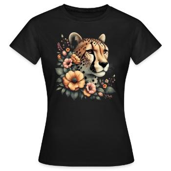 Guépard Fleurs de guépard - T-shirt Femme - noir - Devant - AI Model Female 172 dark (172cm)