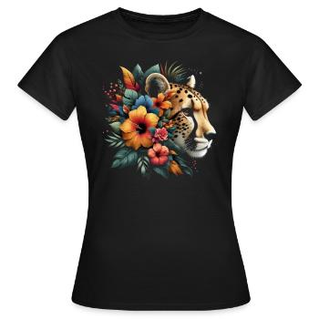 Guépard Fleurs de guépard - T-shirt Femme - noir - Devant - AI Model Female 172 dark (172cm)