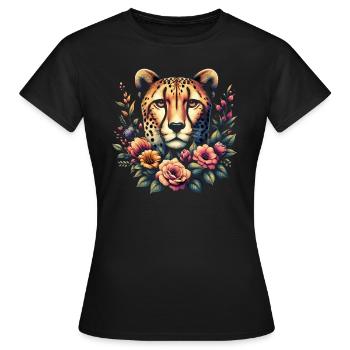 Guépard Fleurs de guépard - T-shirt Femme - noir - Devant - AI Model Female 172 dark (172cm)