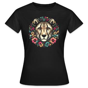 Guépard Fleurs de guépard - T-shirt Femme - noir - Devant - AI Model Female 172 dark (172cm)