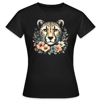Guépard Fleurs de guépard - T-shirt Femme - noir - Devant - AI Model Female 172 dark (172cm)
