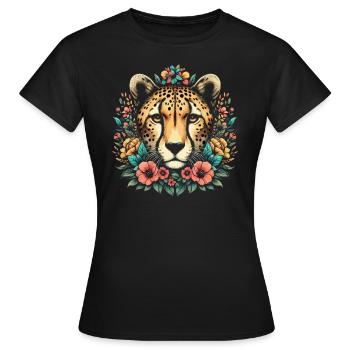 Guépard Fleurs de guépard - T-shirt Femme - noir - Devant - AI Model Female 172 dark (172cm)