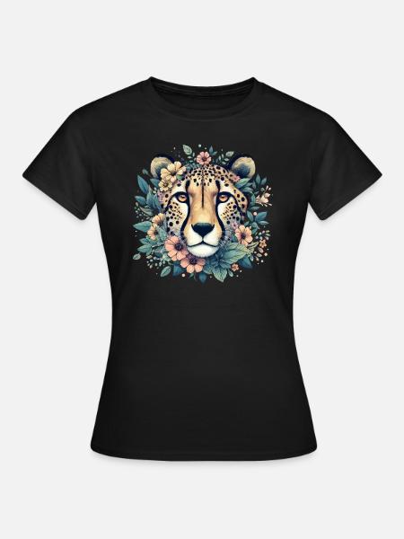 Guépard Fleurs de guépard - T-shirt Femme - noir