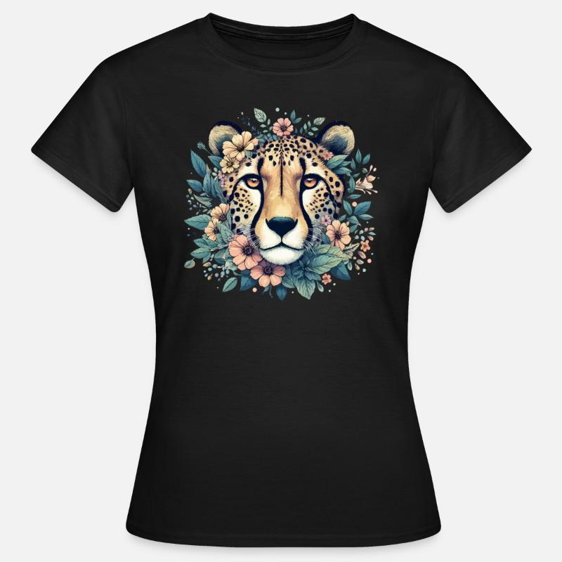 Guépard Fleurs de guépard - T-shirt Femme - noir