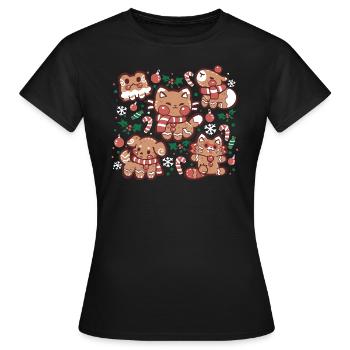 Festliche Lebkuchentiere - Frauen T-Shirt - Schwarz - Vorne - AI Model Female 172 dark (172cm)