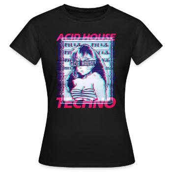 Acid House Techno Glitch Vaporwave Manga Raver DJ - Frauen T-Shirt - Schwarz - Vorne - AI Model Female 172 dark (172cm)