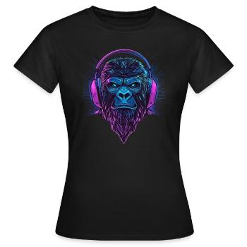 Gorilla with Headphones – Polygon Monkey with Beard - Women's T-Shirt - black - Front - AI Model Female 172 dark (172cm)