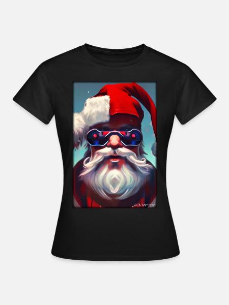 Santa Claus Kerst Toekomst Cyber Neon Punk - Vrouwen T-shirt - zwart