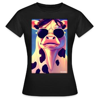 Kuh Sonnenbrille Tierwelt Bauernhof Milchkuh - Frauen T-Shirt - Schwarz - Vorne - AI Model Female 172 dark (172cm)