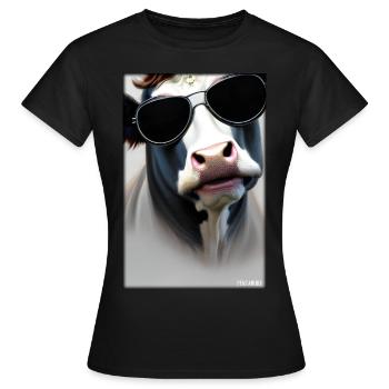 Kuh Sonnenbrille Tierwelt Bauernhof Milchkuh - Frauen T-Shirt - Schwarz - Vorne - AI Model Female 172 dark (172cm)